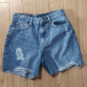 Divided High Waist Distressed Denim Bermuda Shorts Size 6